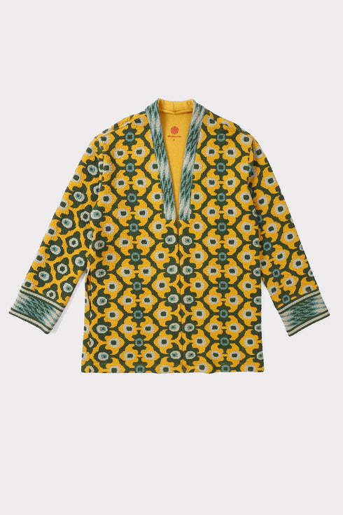 Jacket in printed quilted cotton blend with pockets